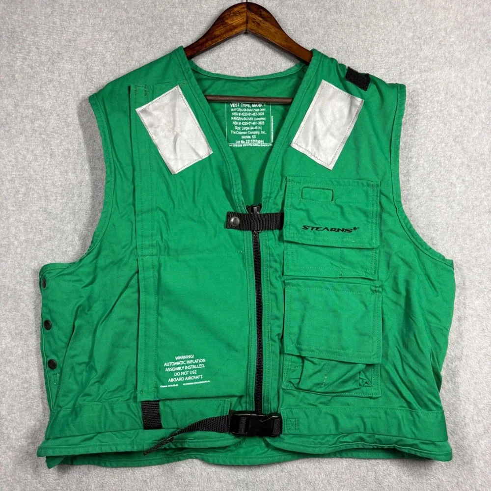 Stearns Life Preserver Vest Mark 1 Green Adult Large Tactical Utility Made USA
